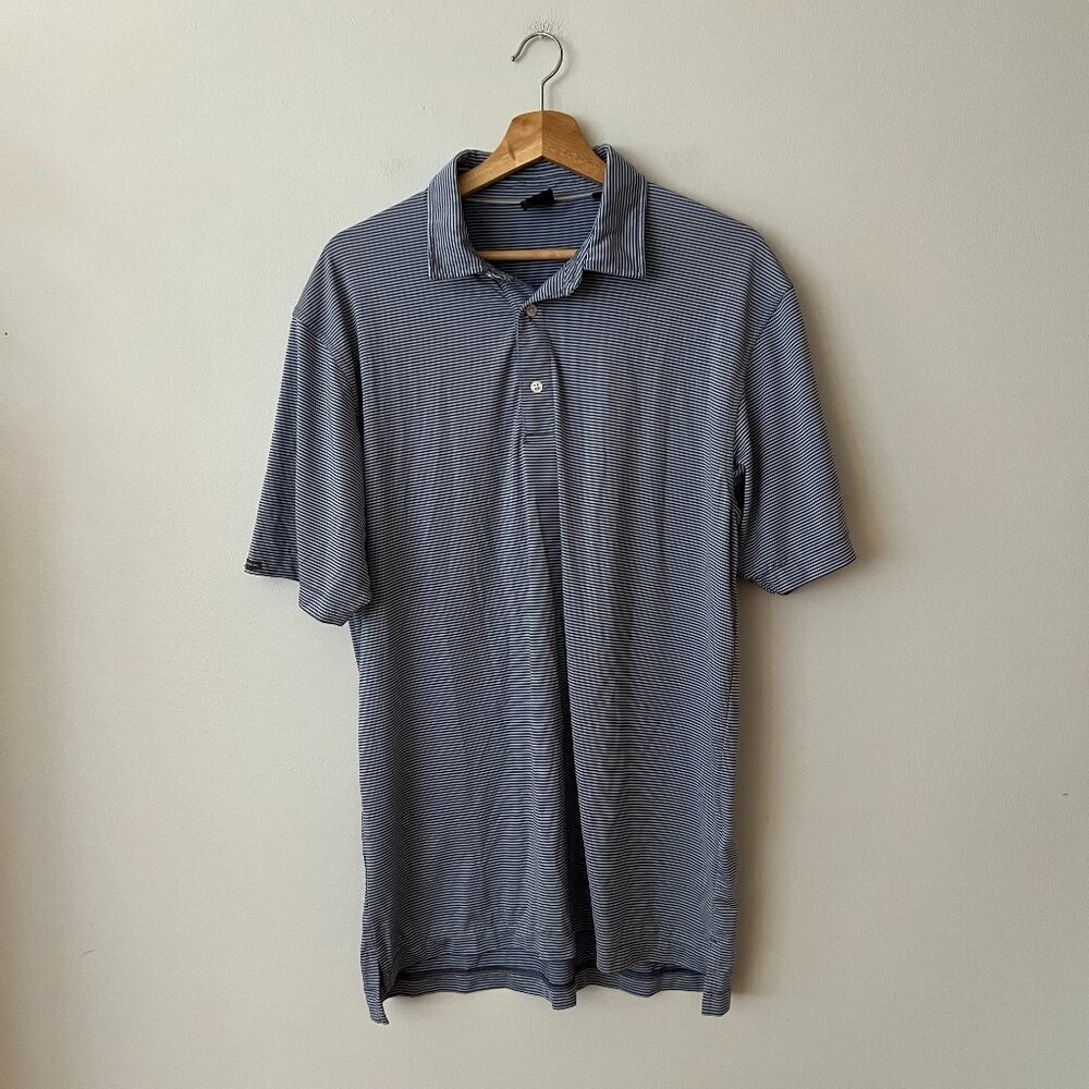 Dunning Golf Performance Blue Striped Polo Shirt Men's Size Large